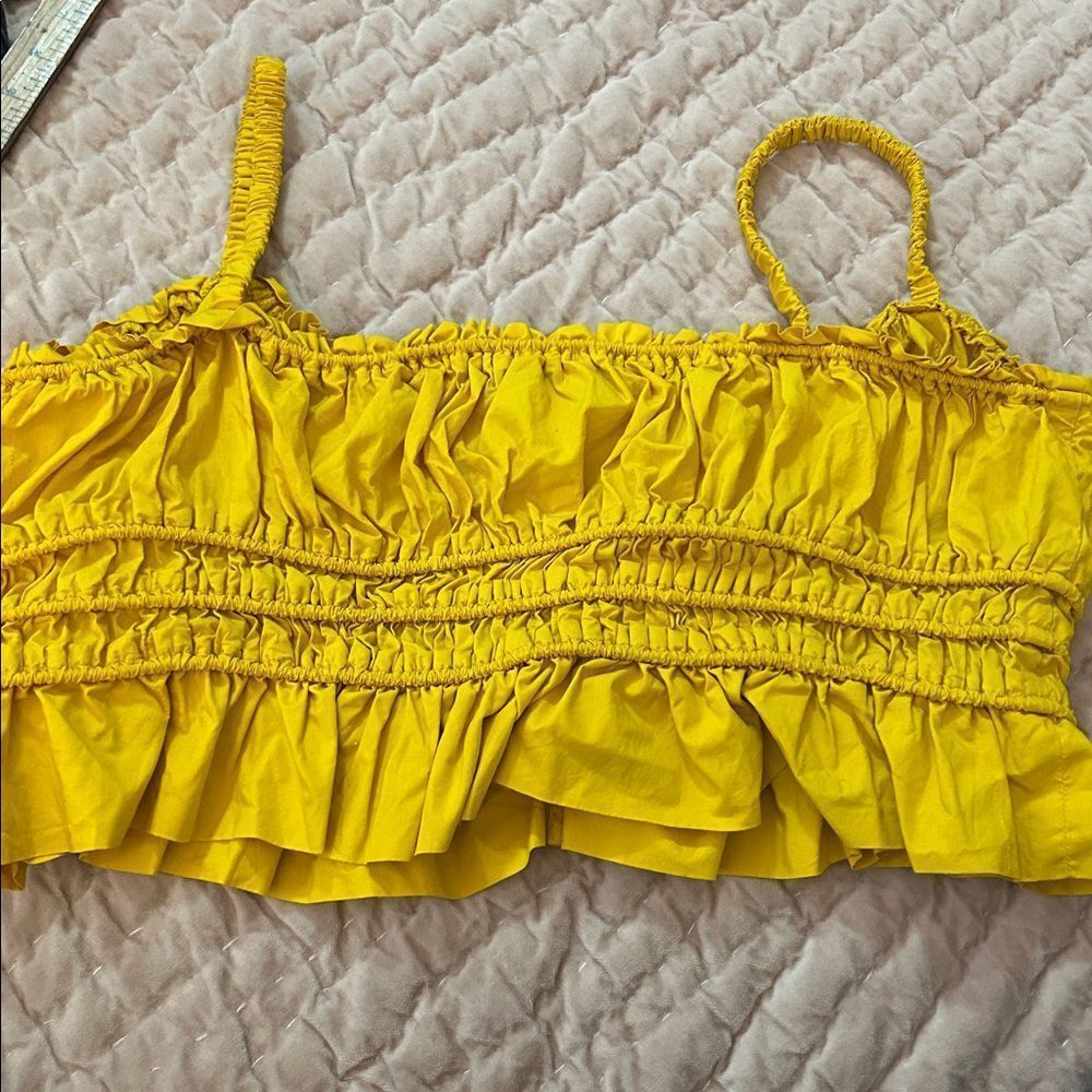 J. Crew Bright Yellow Ruched Ruffle Crop Top - Picture 7 of 7
